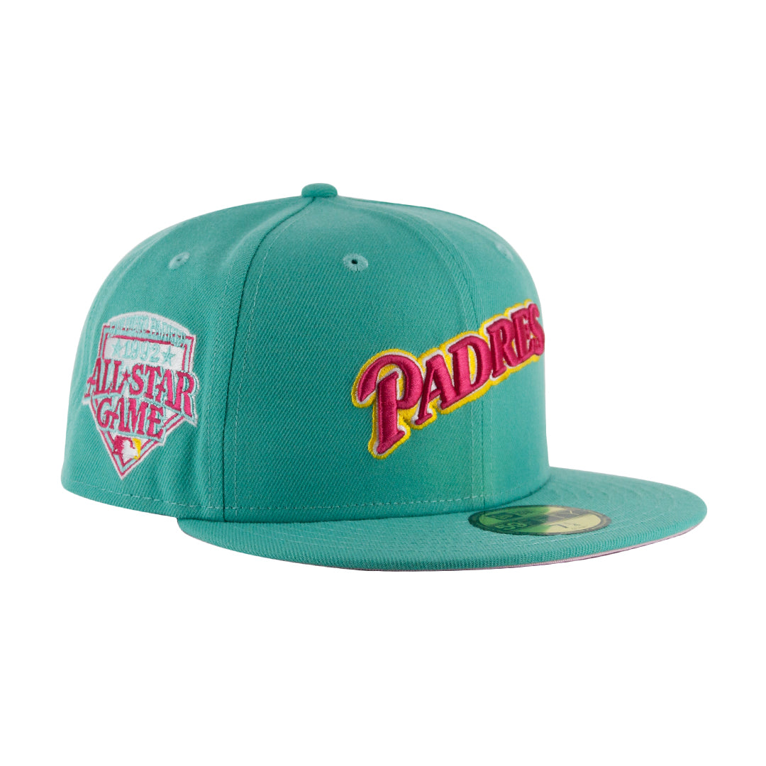 New Era San Diego Padres All Star Game 1992 Vegas Gold Merlot Two Tone  Edition 59Fifty Fitted Hat, EXCLUSIVE HATS, CAPS